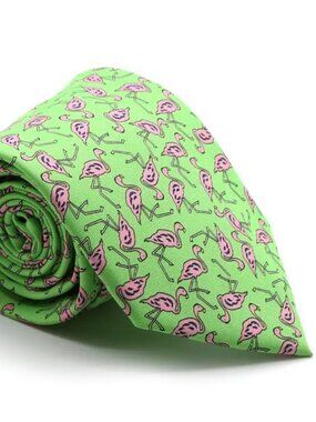Ferrecci Flamingo Green Necktie with Handkerchief Set